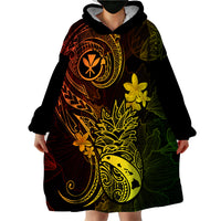 Hawaii Wearable Blanket Hoodie Pineapple Mix Polynesian Plumeria Reggae Version - Wonder Print Shop