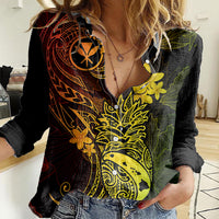 Hawaii Women Casual Shirt Pineapple Mix Polynesian Plumeria Reggae Version - Wonder Print Shop