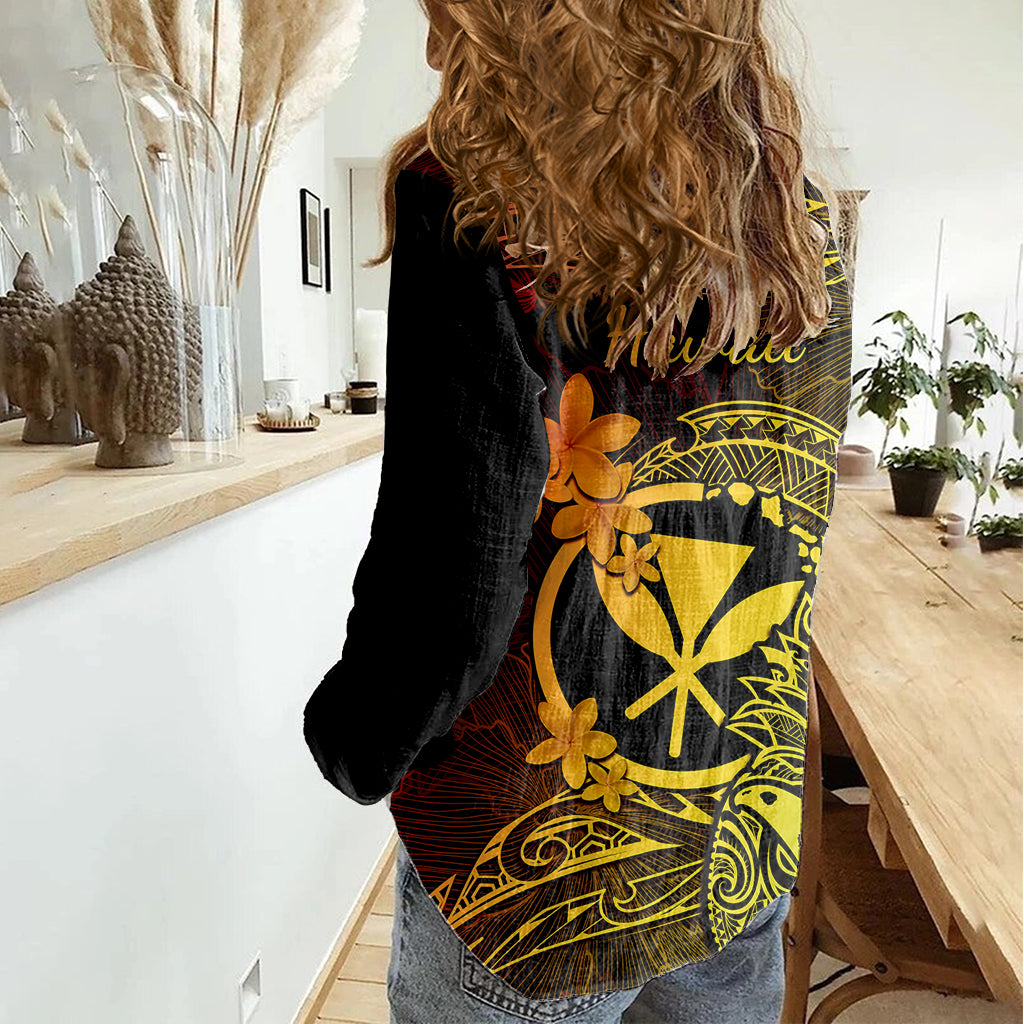 Hawaii Women Casual Shirt Pineapple Mix Polynesian Plumeria Reggae Version - Wonder Print Shop