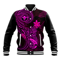 Hawaii Baseball Jacket Pineapple Mix Polynesian Plumeria Pink Version - Wonder Print Shop