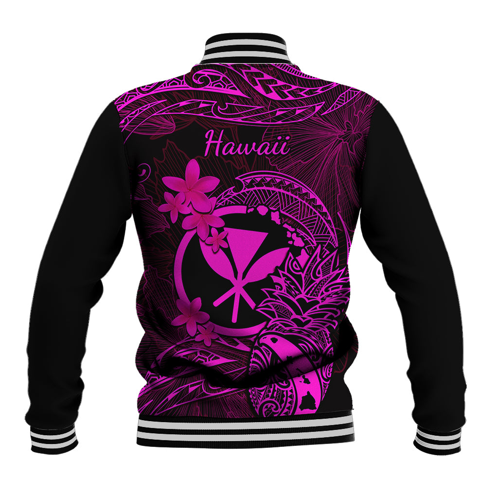 Hawaii Baseball Jacket Pineapple Mix Polynesian Plumeria Pink Version - Wonder Print Shop