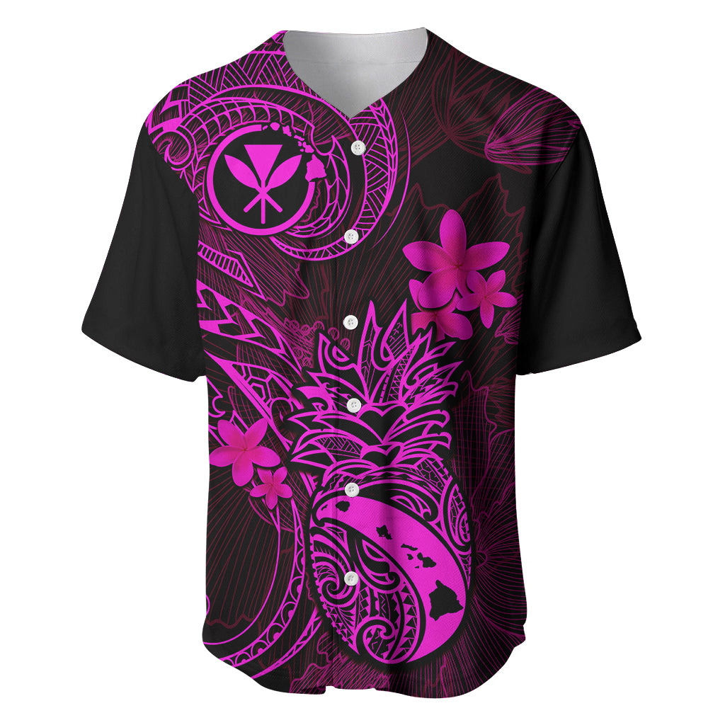 Hawaii Baseball Jersey Pineapple Mix Polynesian Plumeria Pink Version - Wonder Print Shop