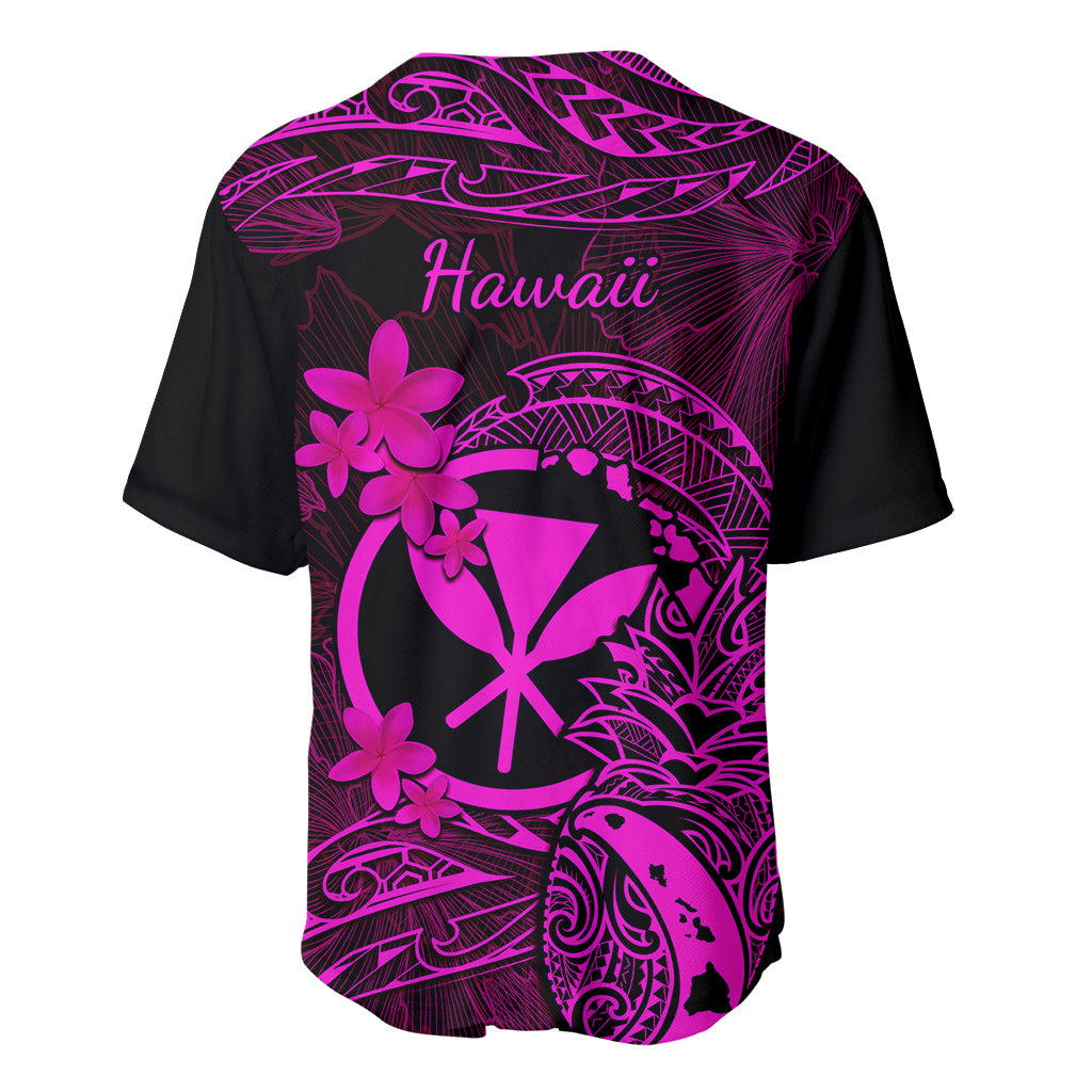Hawaii Baseball Jersey Pineapple Mix Polynesian Plumeria Pink Version - Wonder Print Shop