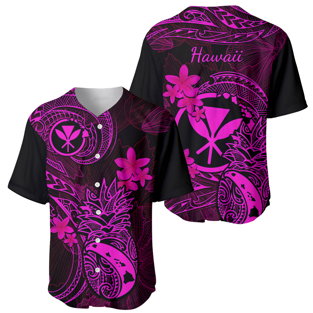 Hawaii Baseball Jersey Pineapple Mix Polynesian Plumeria Pink Version - Wonder Print Shop