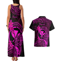 Hawaii Couples Matching Tank Maxi Dress and Hawaiian Shirt Pineapple Mix Polynesian Plumeria Pink Version - Wonder Print Shop