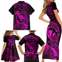 Hawaii Family Matching Short Sleeve Bodycon Dress and Hawaiian Shirt Pineapple Mix Polynesian Plumeria Pink Version - Wonder Print Shop