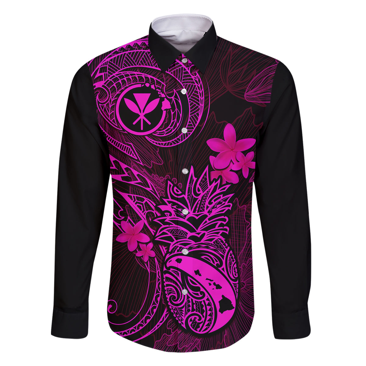 Hawaii Family Matching Short Sleeve Bodycon Dress and Hawaiian Shirt Pineapple Mix Polynesian Plumeria Pink Version - Wonder Print Shop