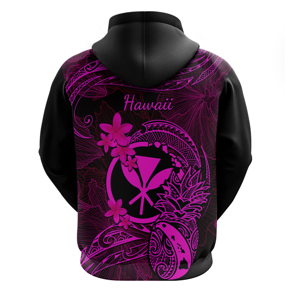 Hawaii Hoodie Pineapple Mix Polynesian Plumeria Pink Version - Wonder Print Shop