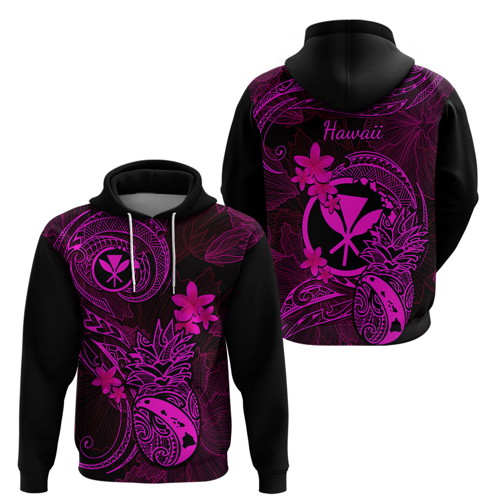 Hawaii Hoodie Pineapple Mix Polynesian Plumeria Pink Version - Wonder Print Shop