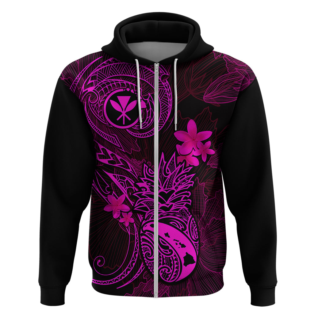 Hawaii Hoodie Pineapple Mix Polynesian Plumeria Pink Version - Wonder Print Shop