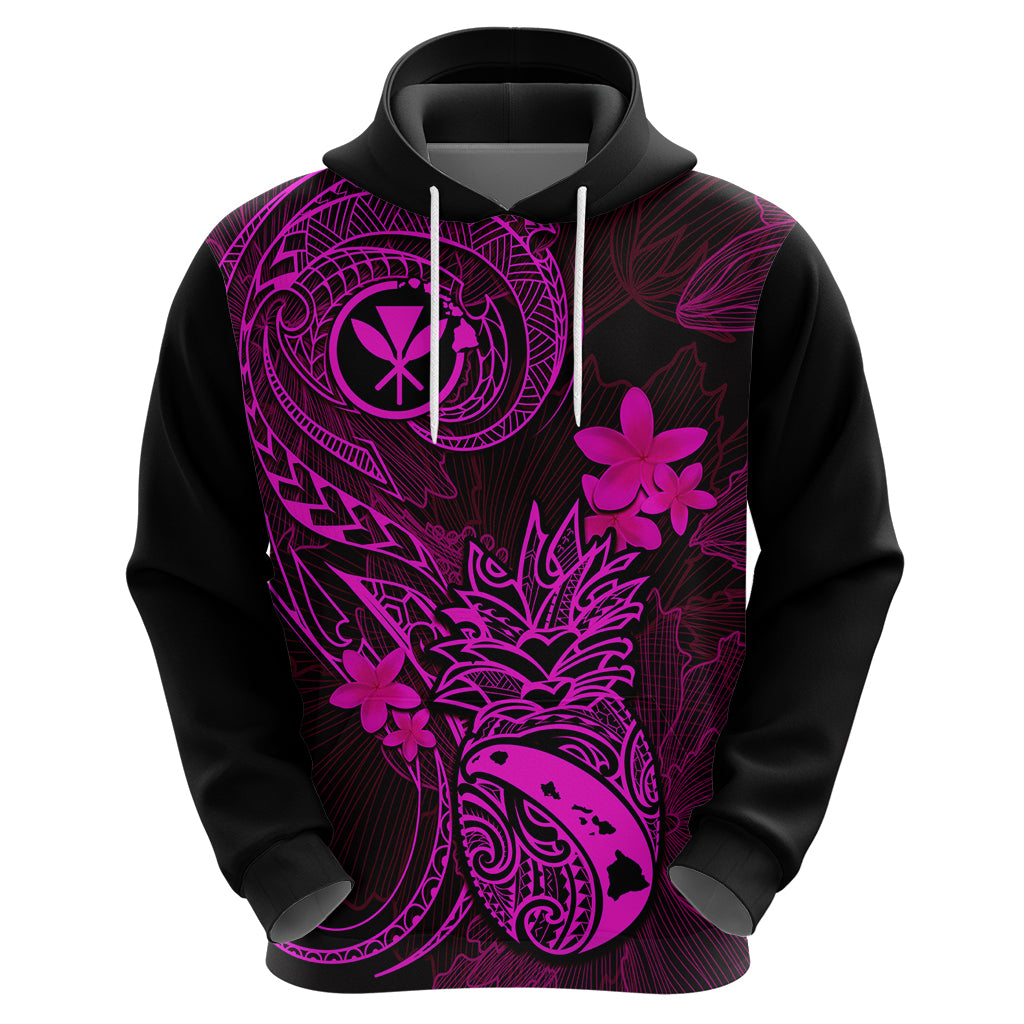 Hawaii Hoodie Pineapple Mix Polynesian Plumeria Pink Version - Wonder Print Shop