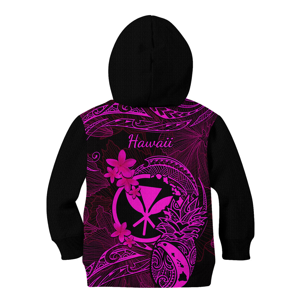 Hawaii Kid Hoodie Pineapple Mix Polynesian Plumeria Pink Version - Wonder Print Shop