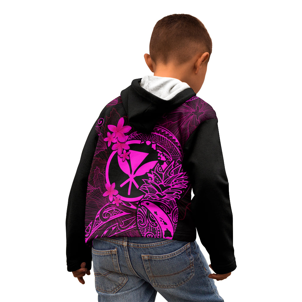 Hawaii Kid Hoodie Pineapple Mix Polynesian Plumeria Pink Version - Wonder Print Shop
