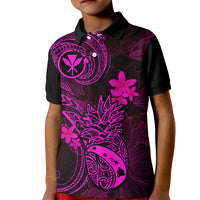 Hawaii Kid Polo Shirt Pineapple Mix Polynesian Plumeria Pink Version - Wonder Print Shop