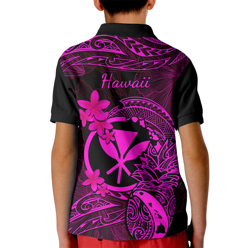 Hawaii Kid Polo Shirt Pineapple Mix Polynesian Plumeria Pink Version - Wonder Print Shop