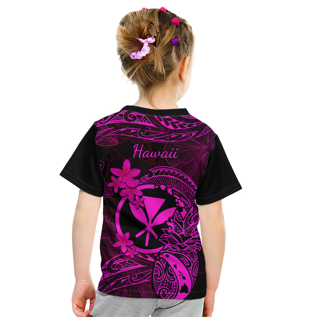 Hawaii Kid T Shirt Pineapple Mix Polynesian Plumeria Pink Version - Wonder Print Shop