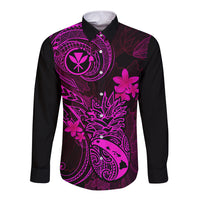 Hawaii Long Sleeve Button Shirt Pineapple Mix Polynesian Plumeria Pink Version - Wonder Print Shop