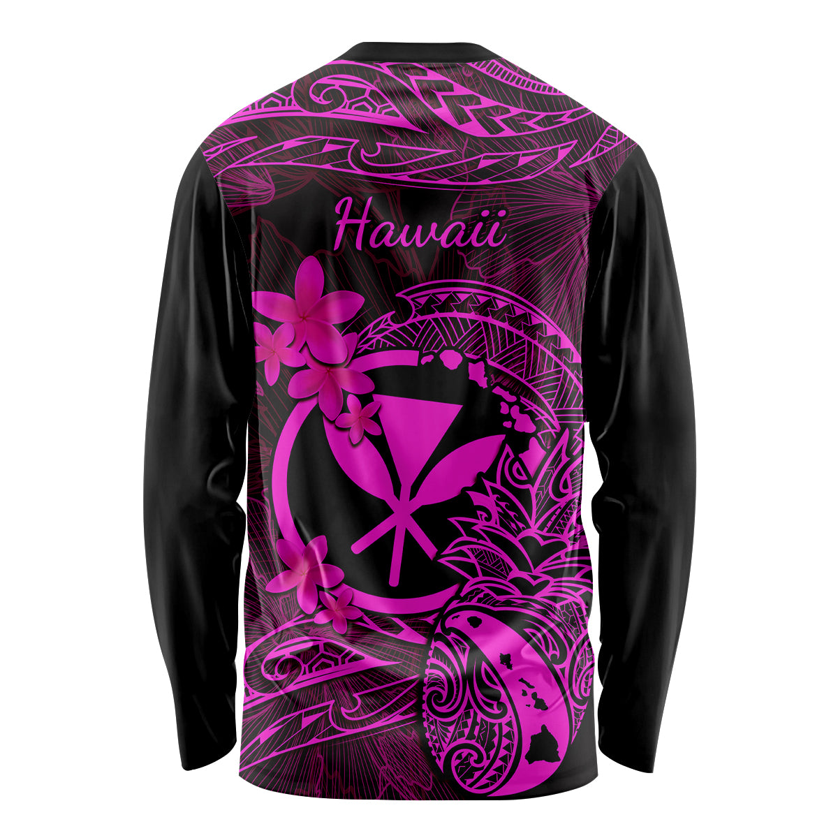 Hawaii Long Sleeve Shirt Pineapple Mix Polynesian Plumeria Pink Version - Wonder Print Shop
