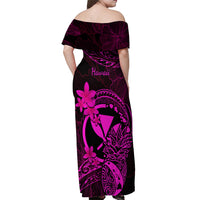 Hawaii Off Shoulder Maxi Dress Pineapple Mix Polynesian Plumeria Pink Version - Wonder Print Shop