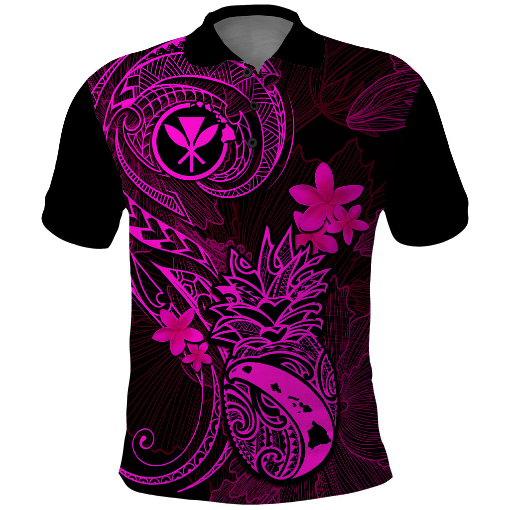 Hawaii Polo Shirt Pineapple Mix Polynesian Plumeria Pink Version - Wonder Print Shop