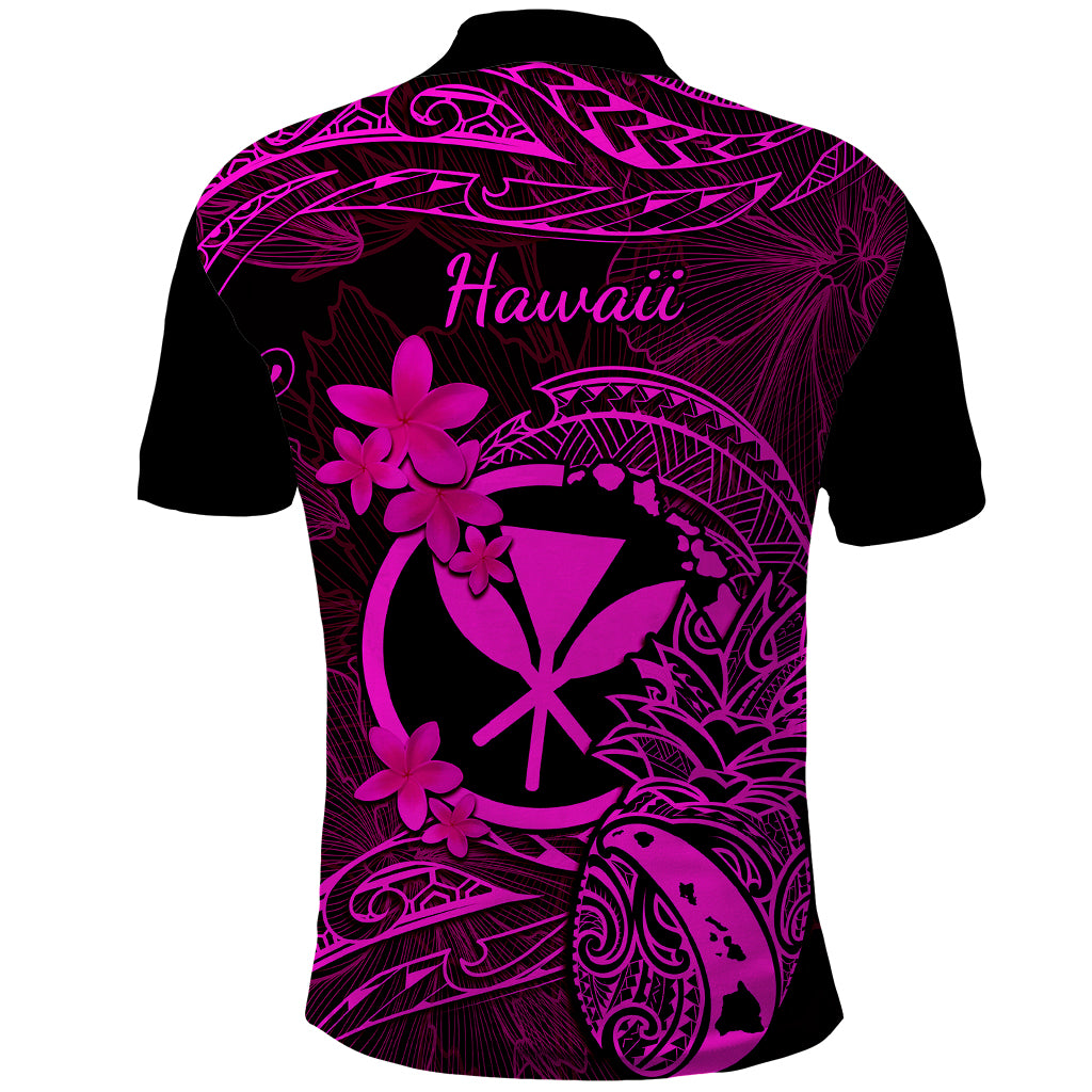 Hawaii Polo Shirt Pineapple Mix Polynesian Plumeria Pink Version - Wonder Print Shop