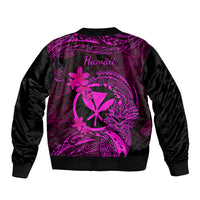 Hawaii Sleeve Zip Bomber Jacket Pineapple Mix Polynesian Plumeria Pink Version - Wonder Print Shop