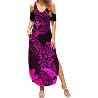 Hawaii Summer Maxi Dress Pineapple Mix Polynesian Plumeria Pink Version - Wonder Print Shop