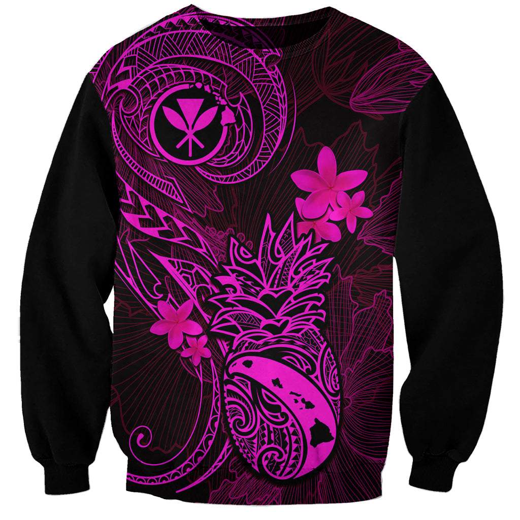 Hawaii Sweatshirt Pineapple Mix Polynesian Plumeria Pink Version - Wonder Print Shop