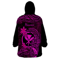 Hawaii Wearable Blanket Hoodie Pineapple Mix Polynesian Plumeria Pink Version - Wonder Print Shop