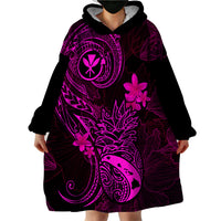 Hawaii Wearable Blanket Hoodie Pineapple Mix Polynesian Plumeria Pink Version - Wonder Print Shop
