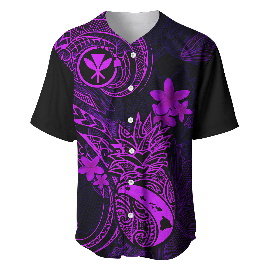 Hawaii Baseball Jersey Pineapple Mix Polynesian Plumeria Purple Version - Wonder Print Shop