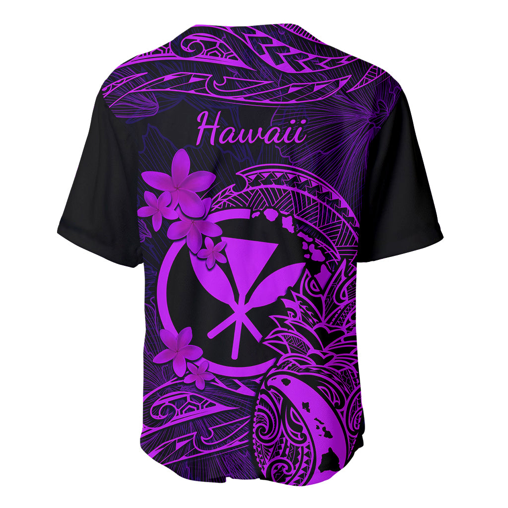 Hawaii Baseball Jersey Pineapple Mix Polynesian Plumeria Purple Version - Wonder Print Shop