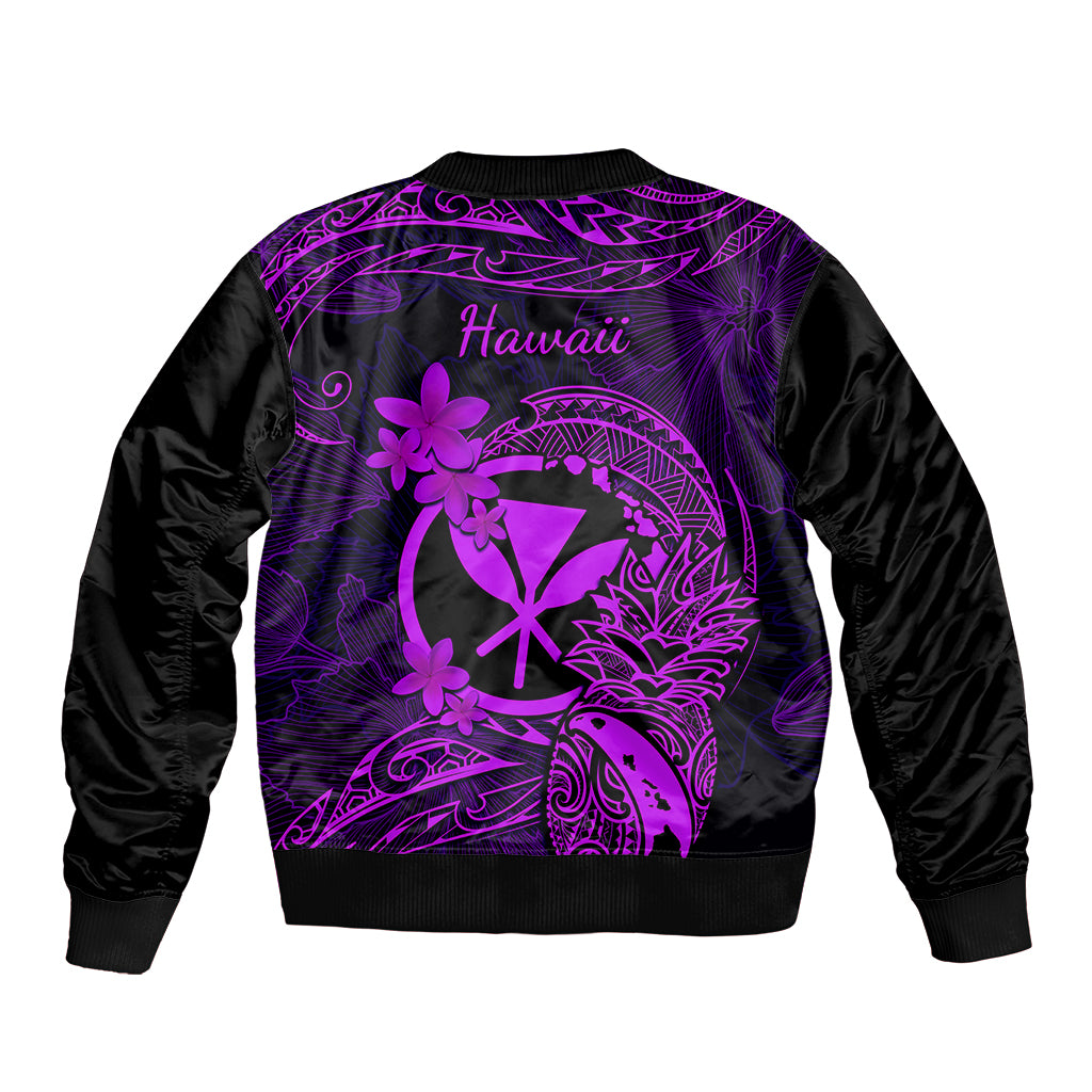 Hawaii Bomber Jacket Pineapple Mix Polynesian Plumeria Purple Version - Wonder Print Shop