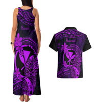 Hawaii Couples Matching Tank Maxi Dress and Hawaiian Shirt Pineapple Mix Polynesian Plumeria Purple Version - Wonder Print Shop
