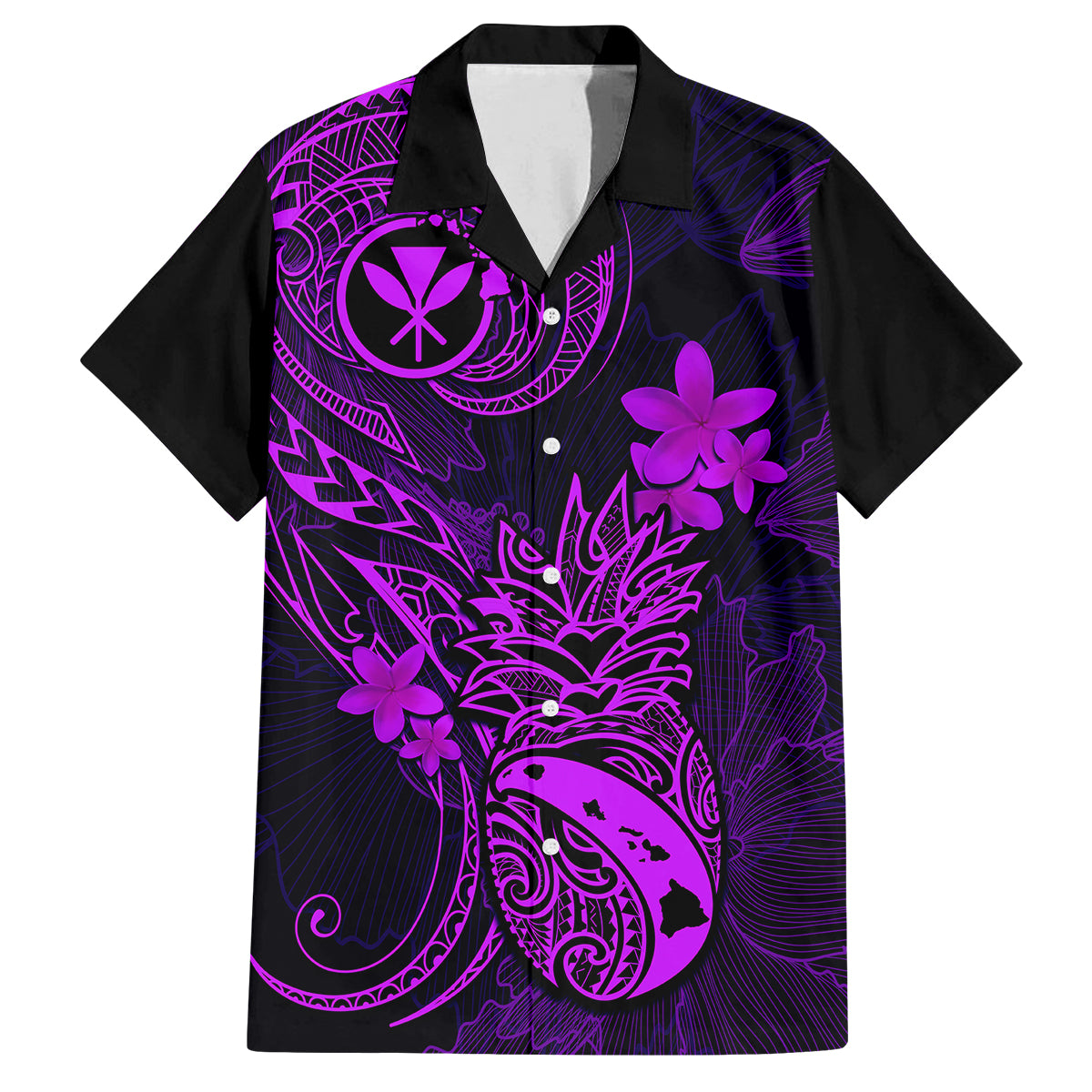 Hawaii Family Matching Off Shoulder Maxi Dress and Hawaiian Shirt Pineapple Mix Polynesian Plumeria Purple Version - Wonder Print Shop
