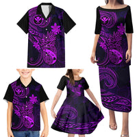 Hawaii Family Matching Puletasi Dress and Hawaiian Shirt Pineapple Mix Polynesian Plumeria Purple Version - Wonder Print Shop