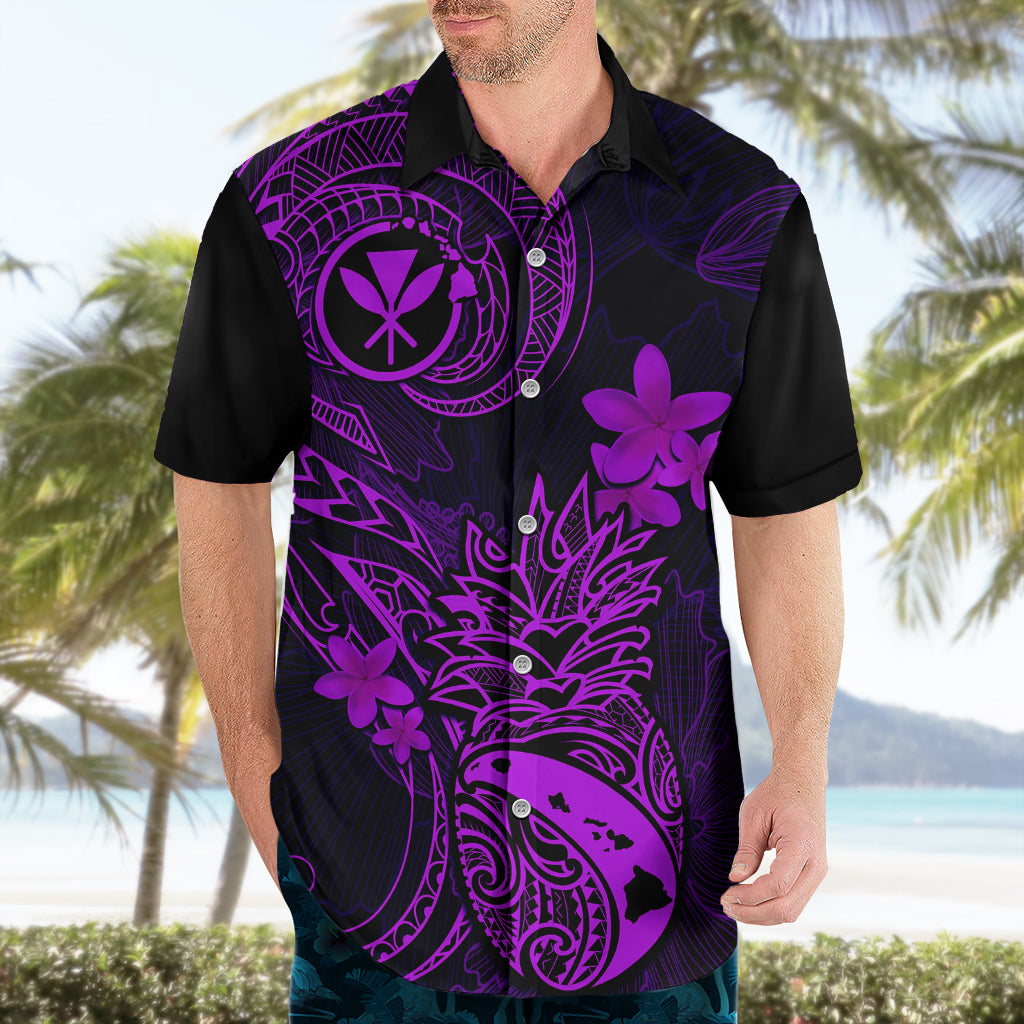 Hawaii Hawaiian Shirt Pineapple Mix Polynesian Plumeria Purple Version - Wonder Print Shop