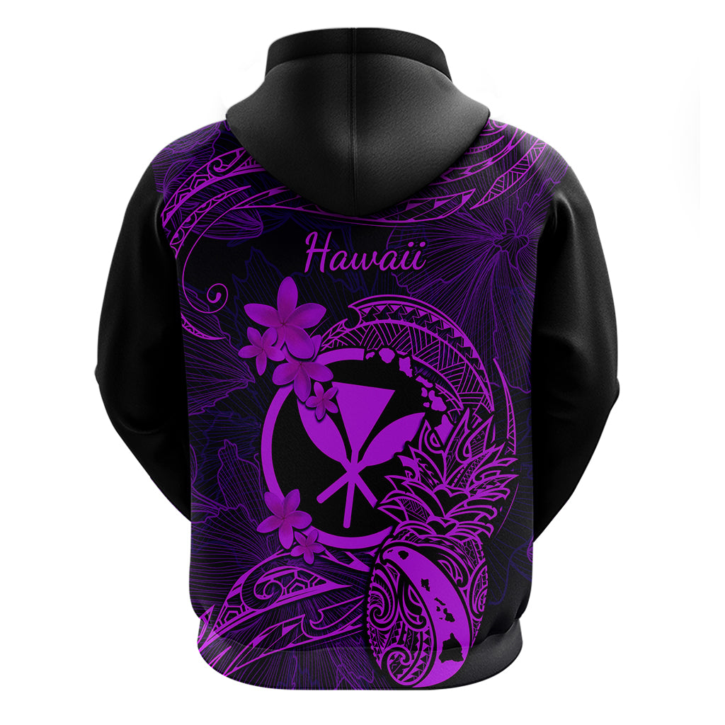 Hawaii Hoodie Pineapple Mix Polynesian Plumeria Purple Version - Wonder Print Shop