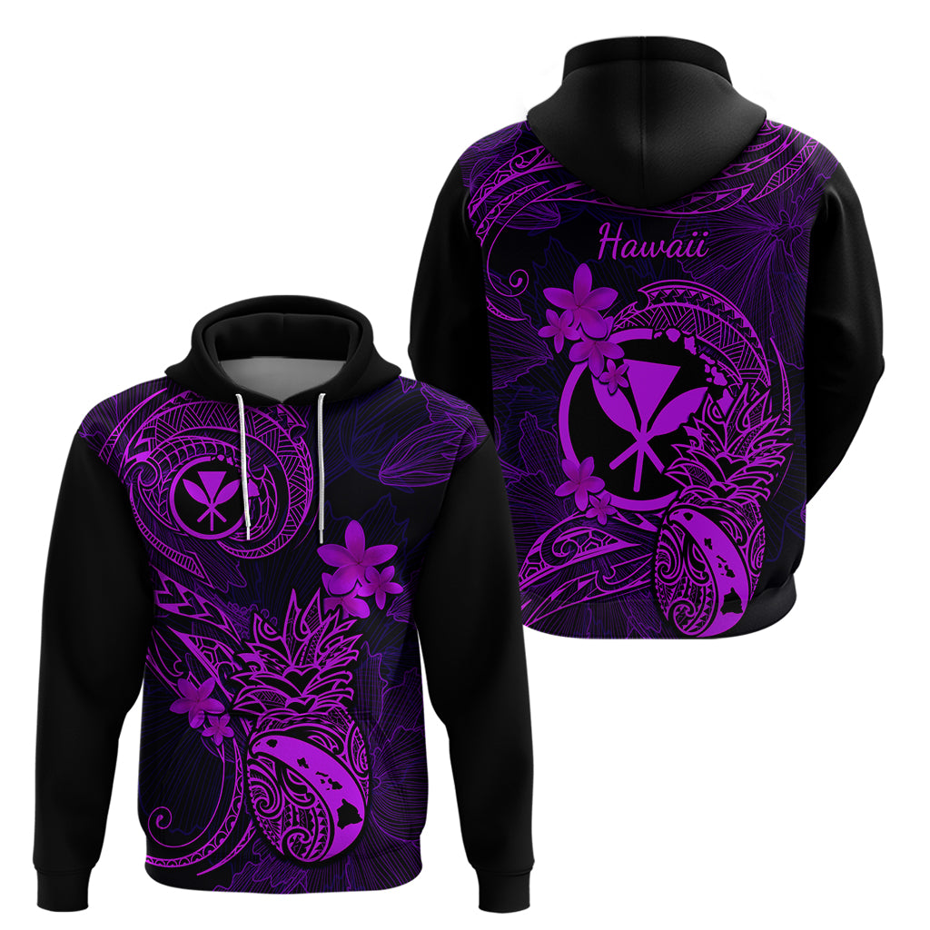 Hawaii Hoodie Pineapple Mix Polynesian Plumeria Purple Version - Wonder Print Shop