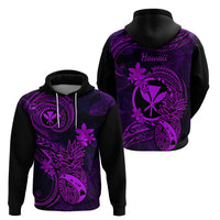 Hawaii Hoodie Pineapple Mix Polynesian Plumeria Purple Version - Wonder Print Shop