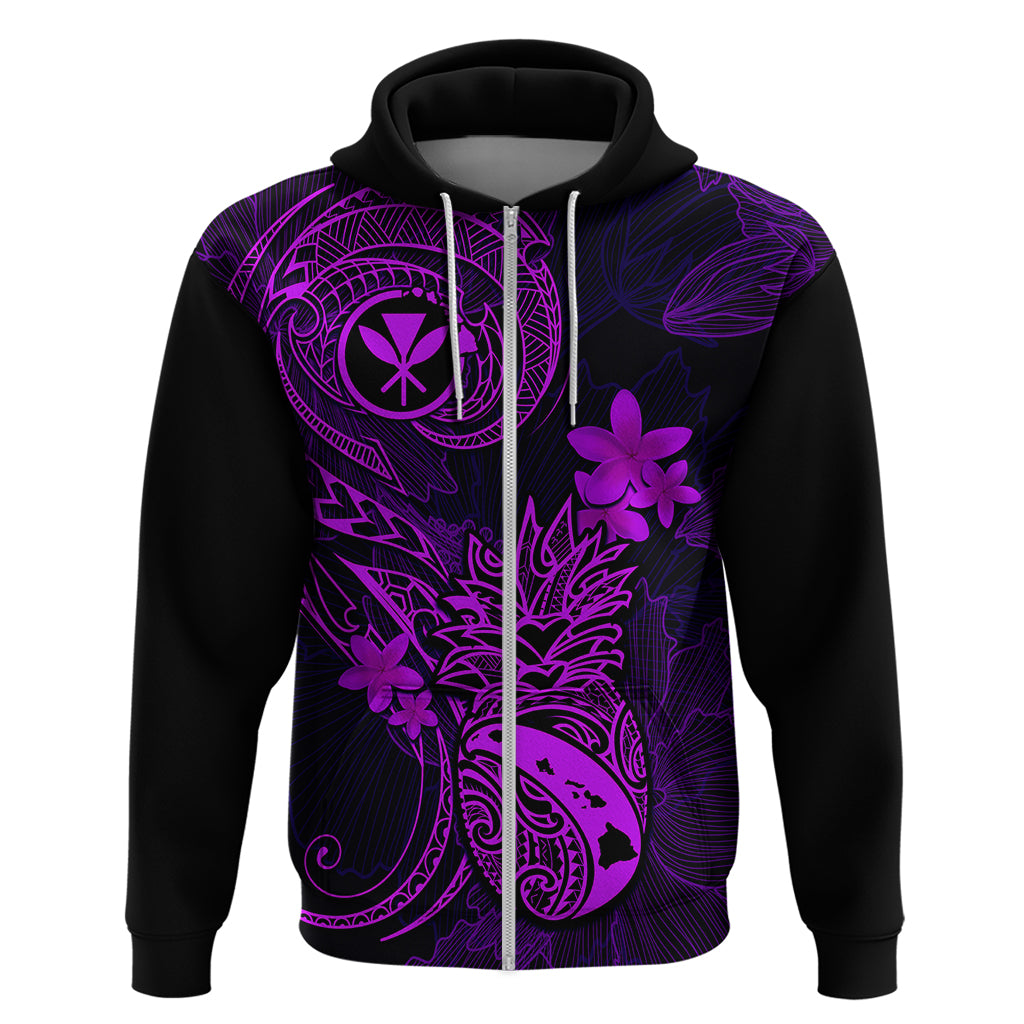 Hawaii Hoodie Pineapple Mix Polynesian Plumeria Purple Version - Wonder Print Shop