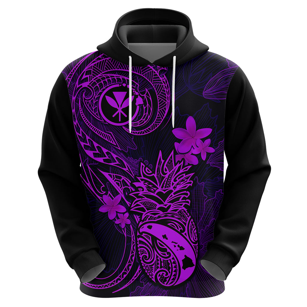 Hawaii Hoodie Pineapple Mix Polynesian Plumeria Purple Version - Wonder Print Shop
