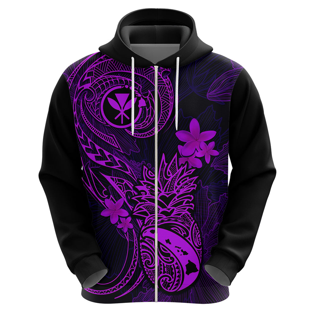 Hawaii Hoodie Pineapple Mix Polynesian Plumeria Purple Version - Wonder Print Shop