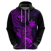 Hawaii Hoodie Pineapple Mix Polynesian Plumeria Purple Version - Wonder Print Shop