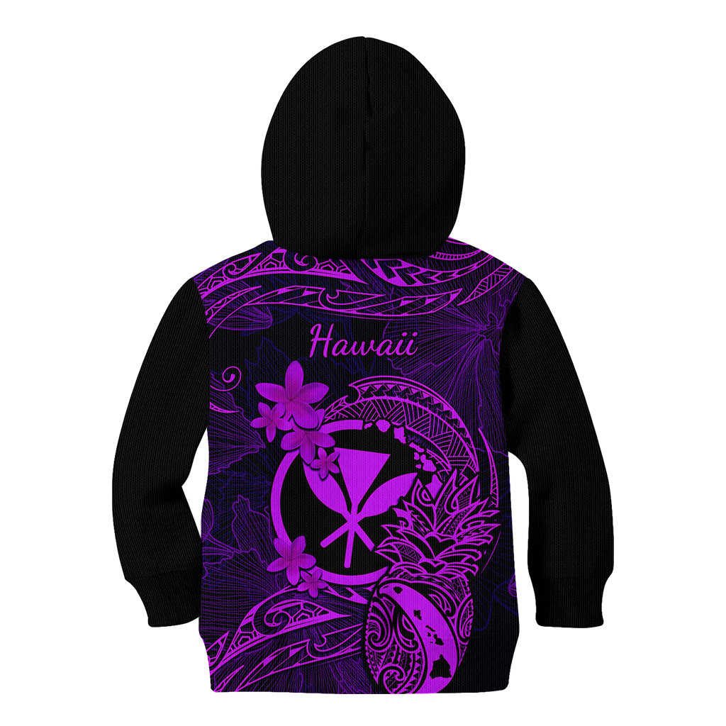 Hawaii Kid Hoodie Pineapple Mix Polynesian Plumeria Purple Version - Wonder Print Shop