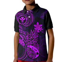Hawaii Kid Polo Shirt Pineapple Mix Polynesian Plumeria Purple Version - Wonder Print Shop