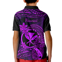 Hawaii Kid Polo Shirt Pineapple Mix Polynesian Plumeria Purple Version - Wonder Print Shop
