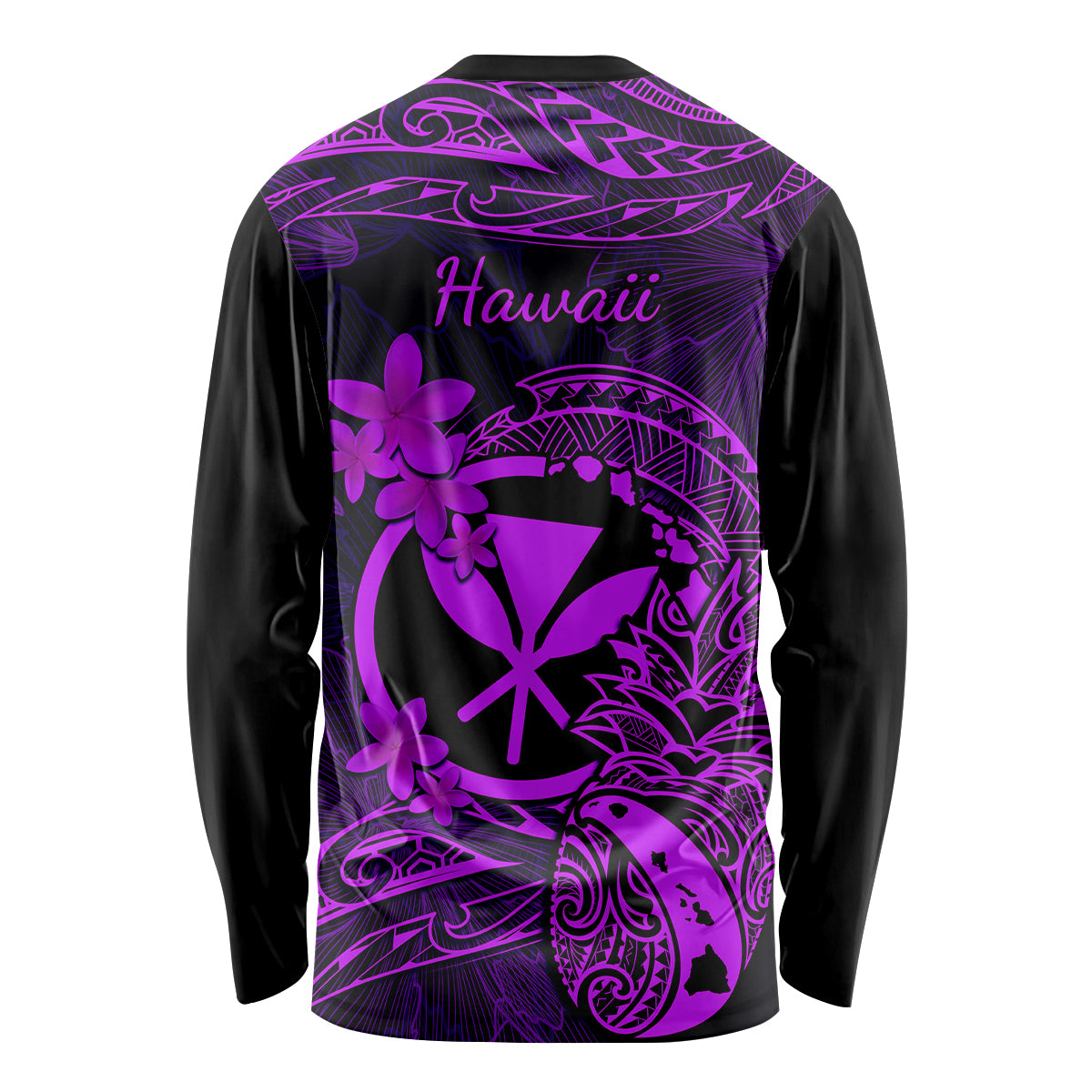 Hawaii Long Sleeve Shirt Pineapple Mix Polynesian Plumeria Purple Version - Wonder Print Shop