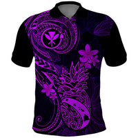 Hawaii Polo Shirt Pineapple Mix Polynesian Plumeria Purple Version - Wonder Print Shop