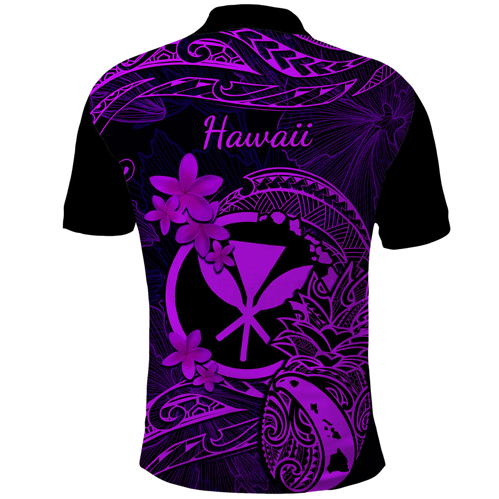 Hawaii Polo Shirt Pineapple Mix Polynesian Plumeria Purple Version - Wonder Print Shop